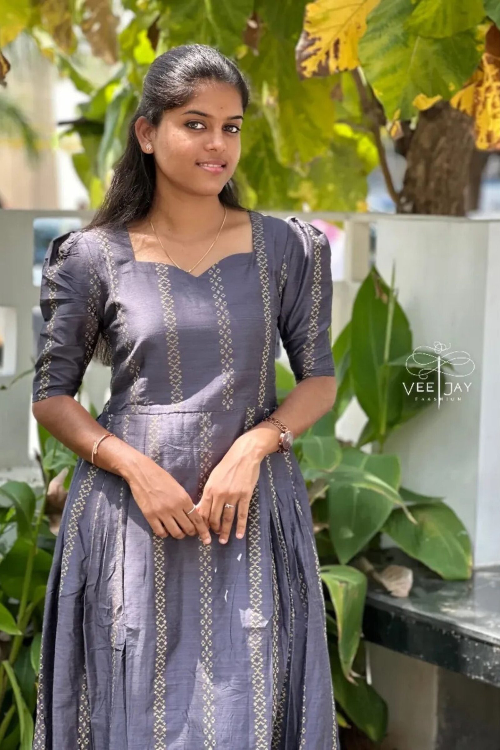 grey silk anarkali gown